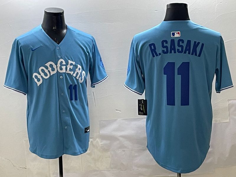 Men Los Angeles Dodgers #11 R.Sasaki Light Blue Joint Name 2025 Nike MLB Jersey style 15->los angeles dodgers->MLB Jersey
